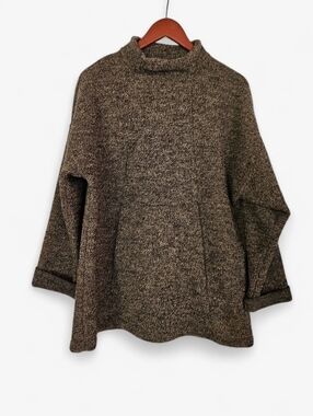 Maralyce Ferree Hand Stitched Thick Woven Marled Brown Comfy Mock Neck Sweater M